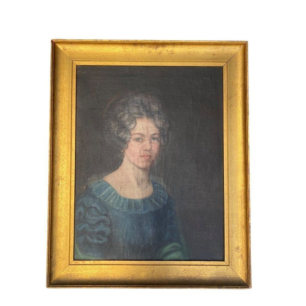 Antique Oil Painting on Canvas Signed BOWEN Young Lady